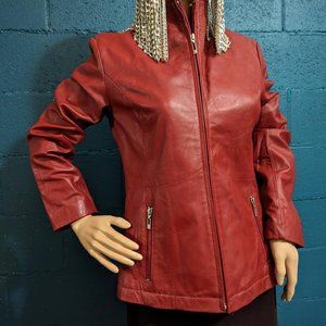 Red Leather Jacket by Kenneth Cole Reaction Collection Size Small Zipper Closure